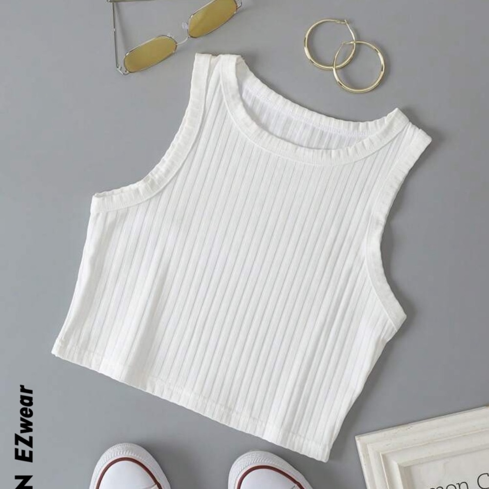 Cute Cropped Basic Ribbed SHEIN White Tank Size Large or XL